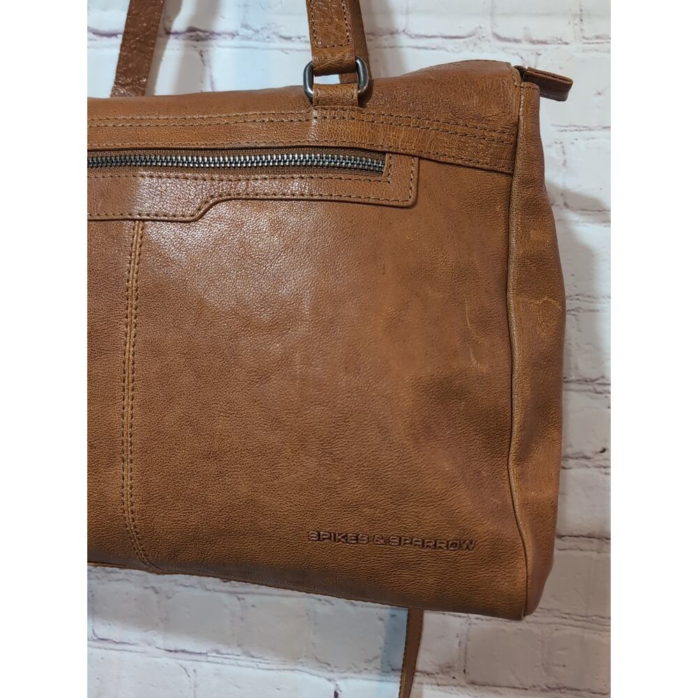 SPIKES & SPARROW Leather Brown Computer Laptop 14" Front Back Top Zip Padded - Picture 2 of 16